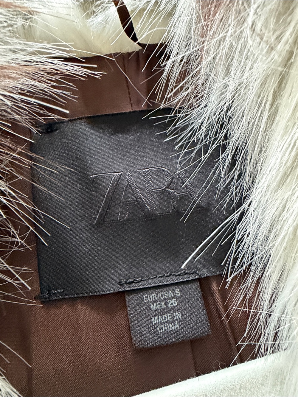 Zara White and Brown Spot Faux Fur Jacket - Picture 2 of 2